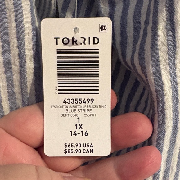 Torrid Festi Cotton Button Up Relaxed Tunic in Blue Stripe Size 1 - Picture 6 of 6